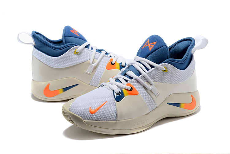 2018 Men Nike PG 2 White Beign Orange Blue Shoes